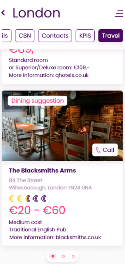 Hotel and restaurant suggestions for visitors to the London factory
