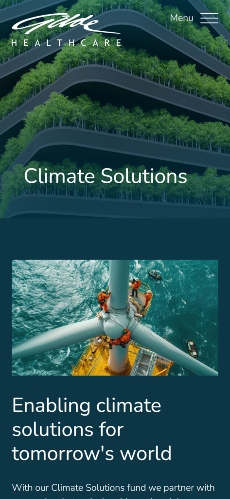 The Gilde Healthcare Climate Solutions page on mobile