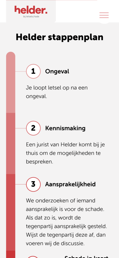 The Helder approach on mobile, with the step plan from accident to liability