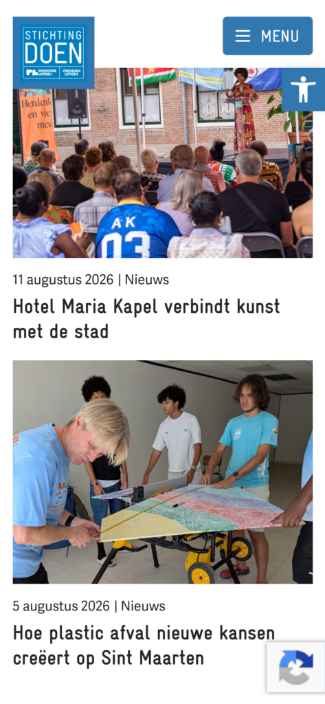 The Stichting DOEN news page on mobile, with two articles below each other