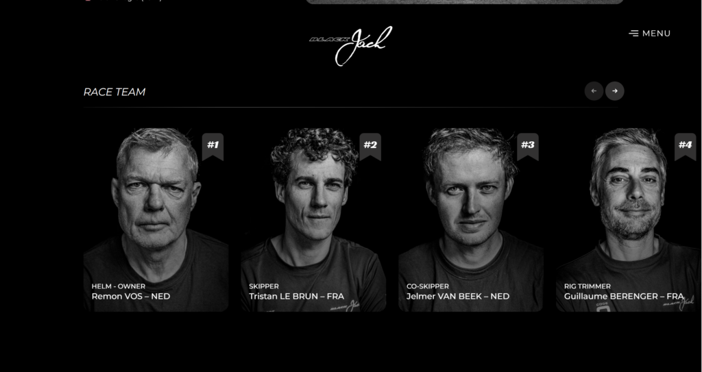 The Race Team section on the Black Jack site, with portraits of the crew