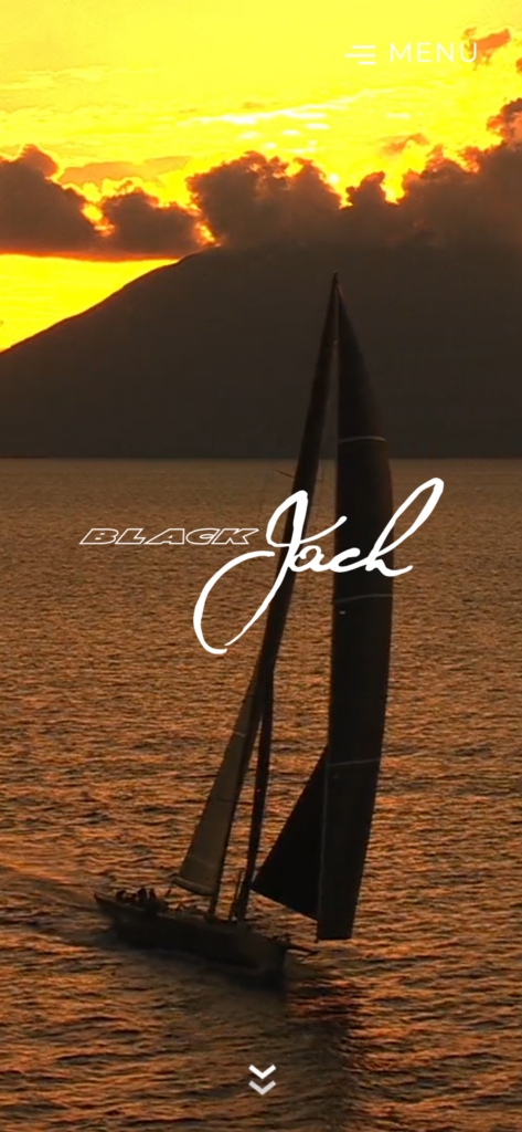 The Black Jack homepage on mobile, with the sailing yacht at sunset