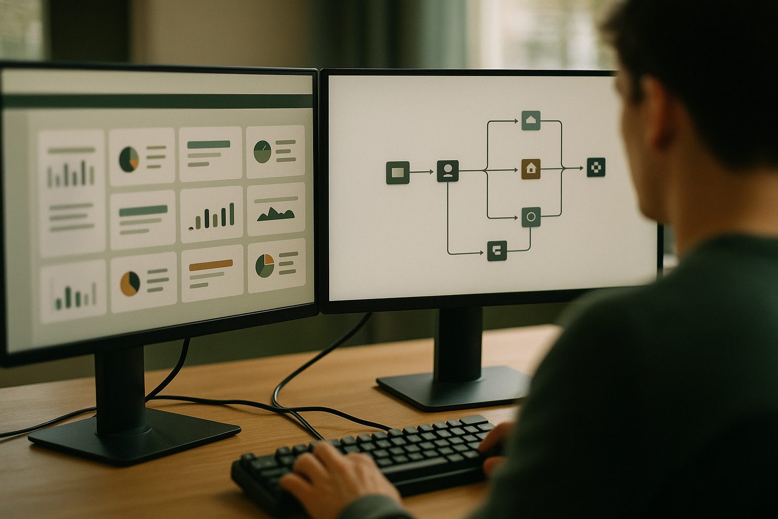 Source code and a data flow diagram of an API integration between two systems on a laptop screen