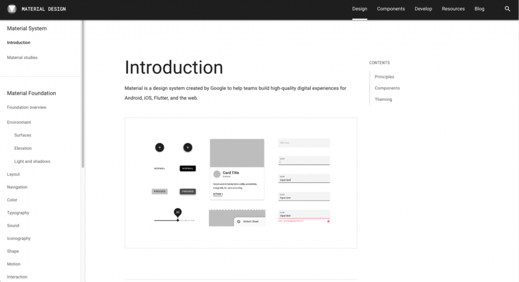 De documentatie van Material Design, het designsysteem van Google