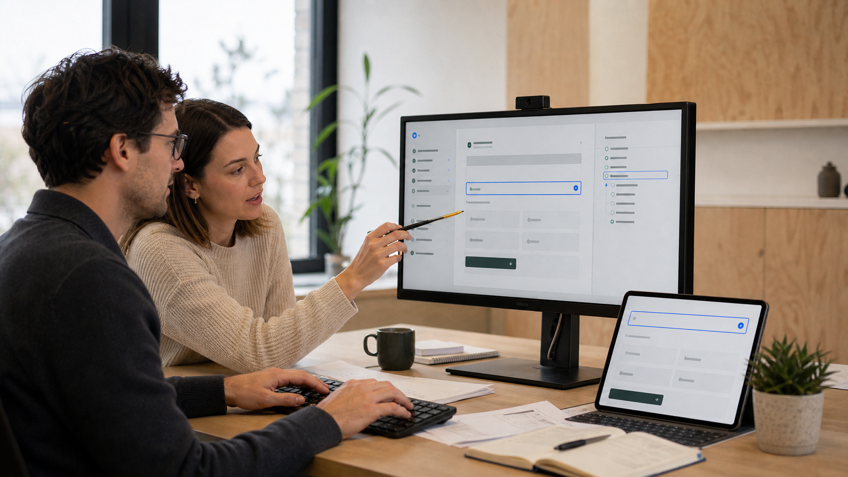 Designers testing keyboard focus and accessible form fields on different screens