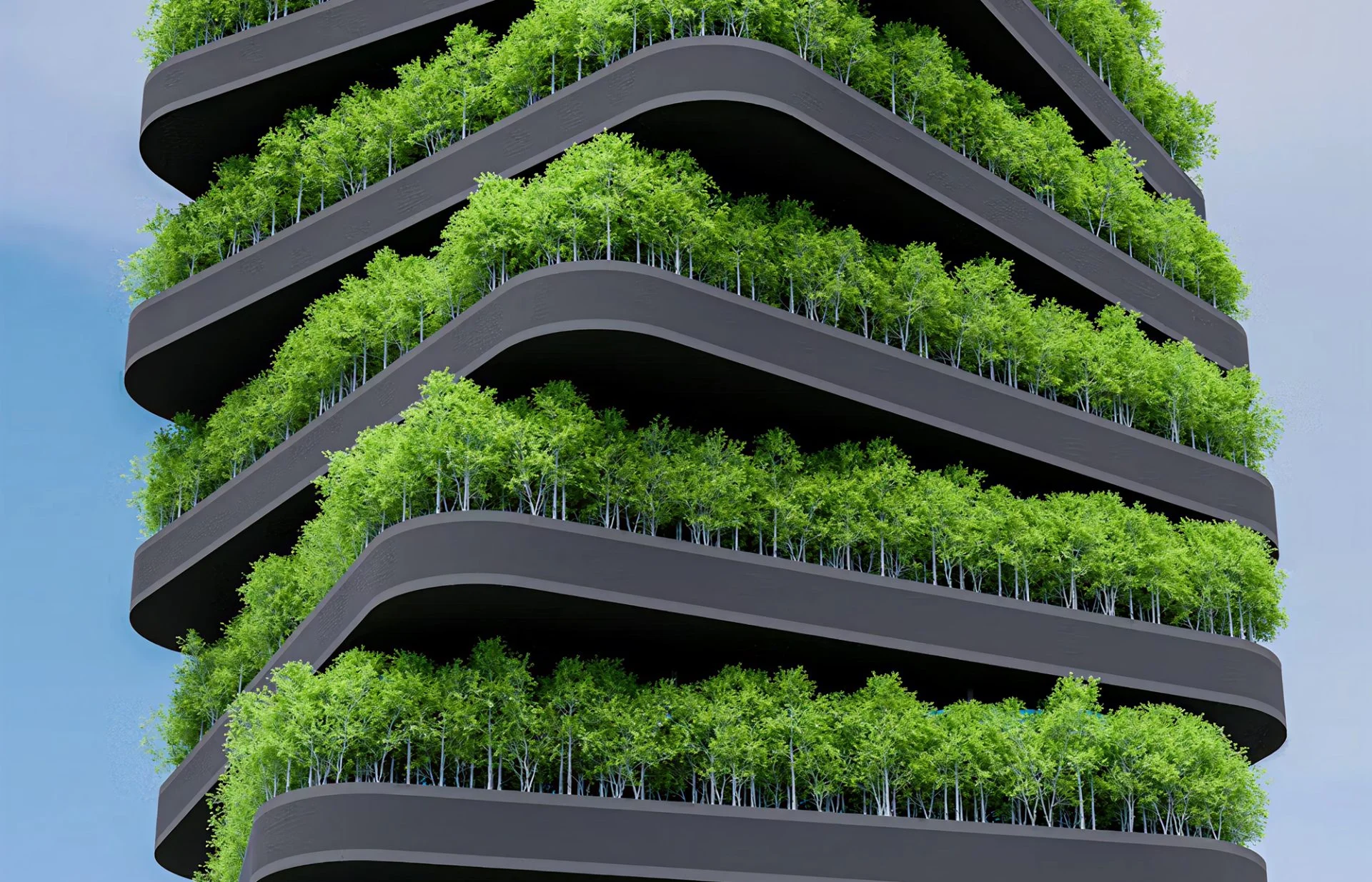 A building with trees on every floor, image for the Climate Solutions fund