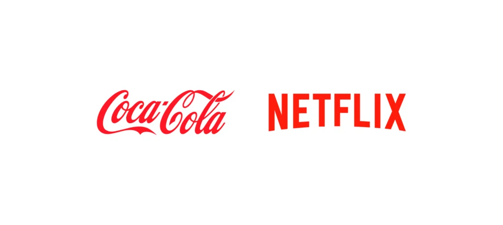 Logo van Coca-Cola en logo van Netflix in rood