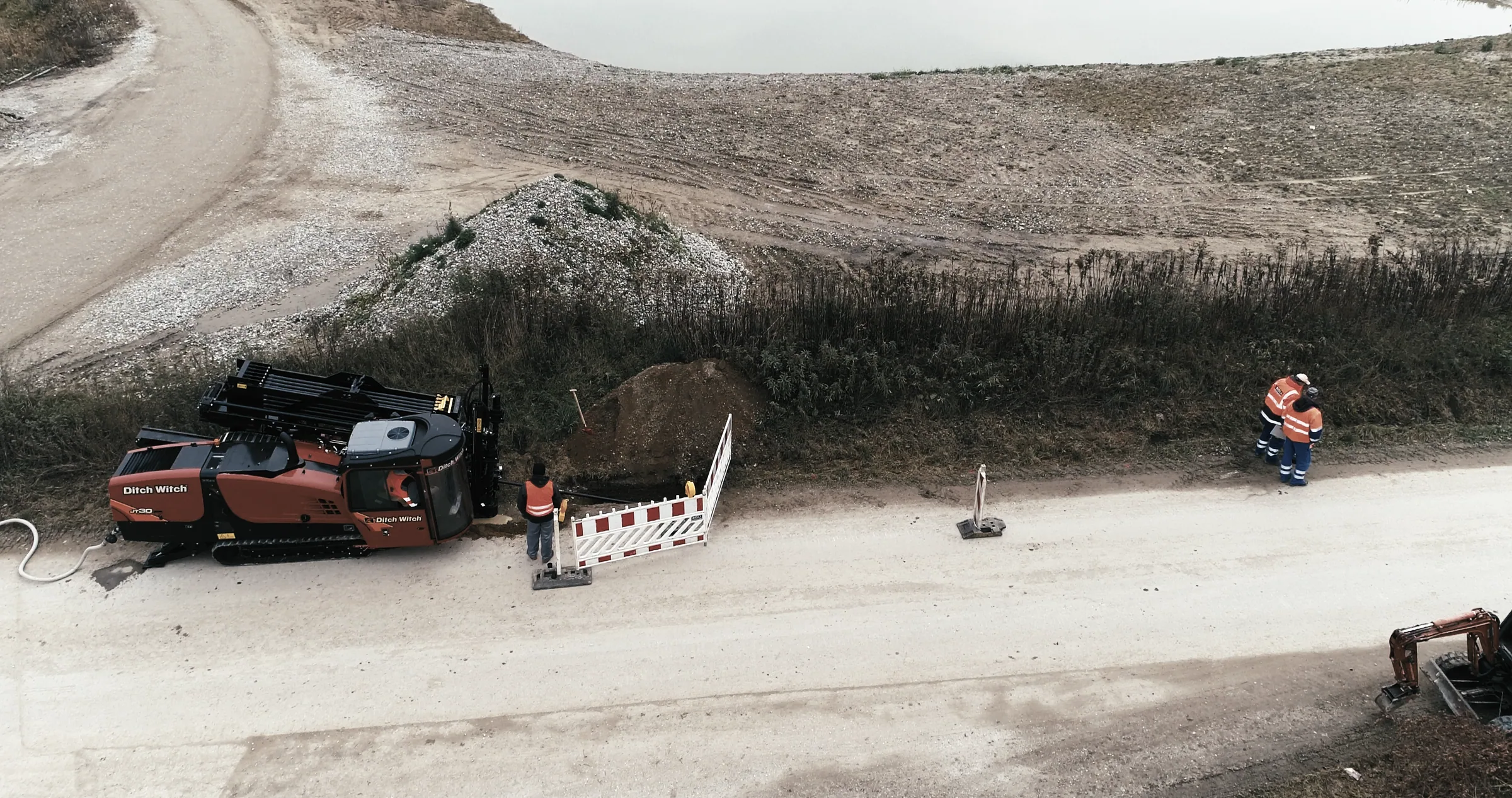 Drilling rig on the verge of a country road