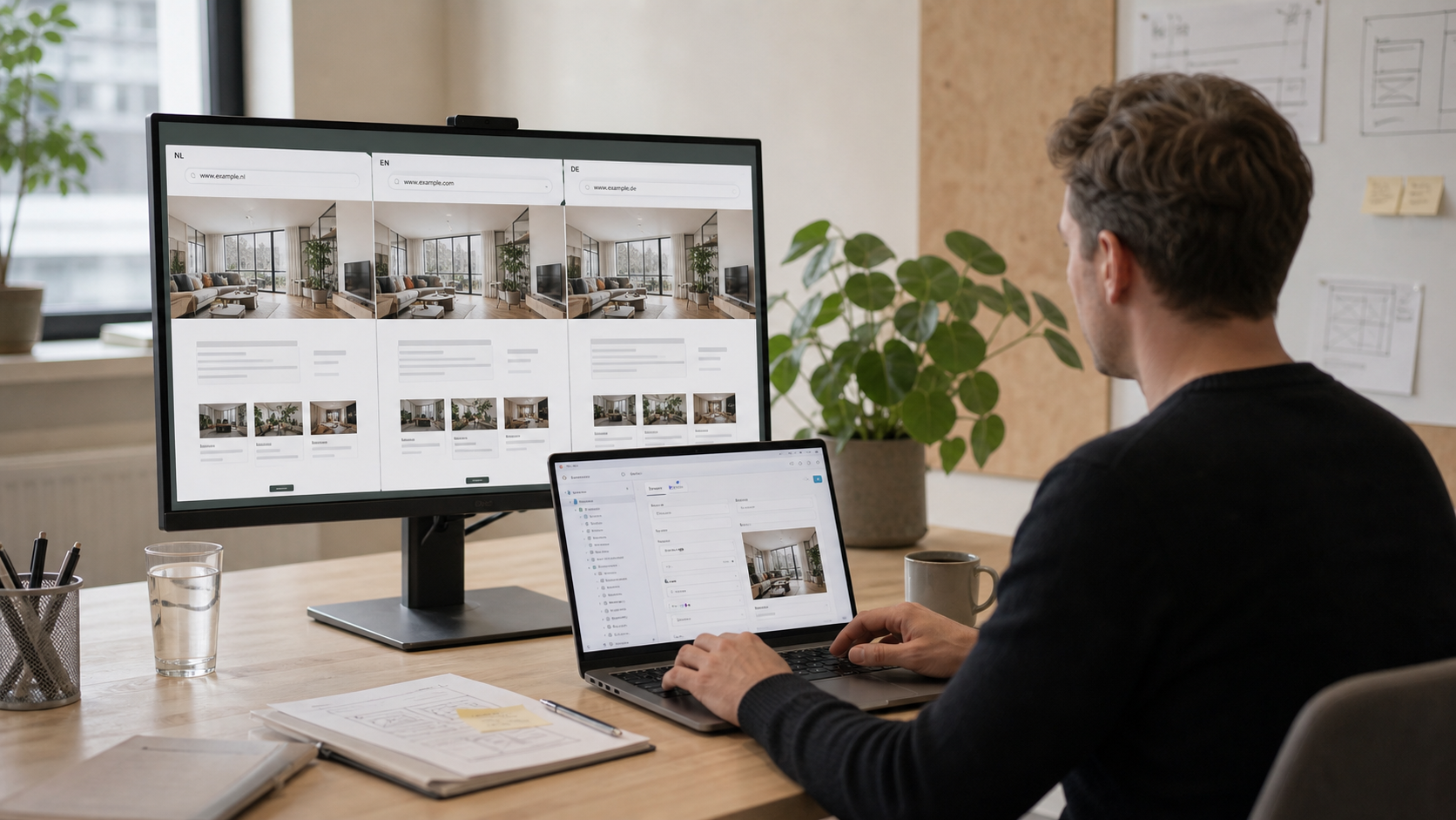 Content manager working from one CMS on the Dutch, English and German versions of the same website.